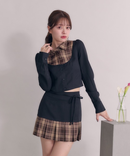 fupel(フぺル)の「Switched Shirt Blouse/ 切り替えシャツブラウス(シャツ/ブラウス・レディース・ブラック/グレー・FREE)」の5枚目の写真