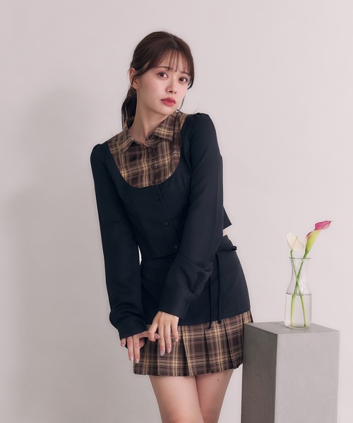 fupel(フぺル)の「Switched Shirt Blouse/ 切り替えシャツブラウス(シャツ/ブラウス・レディース・ブラック/グレー・FREE)」の6枚目の写真