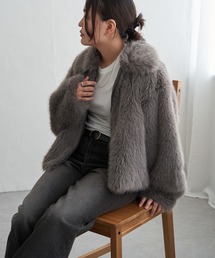 SHAGGIEチャコールグレー ファーショートコート FREEサイズ フェイクファーW ZIPショートコート[品番：MKSW0062648]｜GYDA