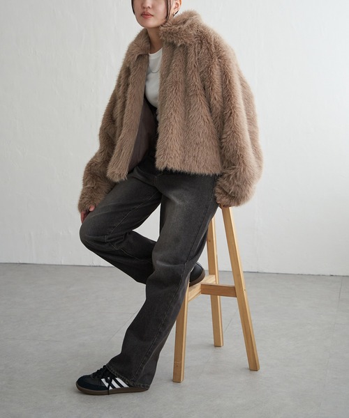 VENCEEXCHANGE(ヴァンスエクスチェンジ)の「シャギーファーショートコート(ブルゾン・レディース・ベージュ/グレー/グレー系その他・FREE)」の7枚目の写真