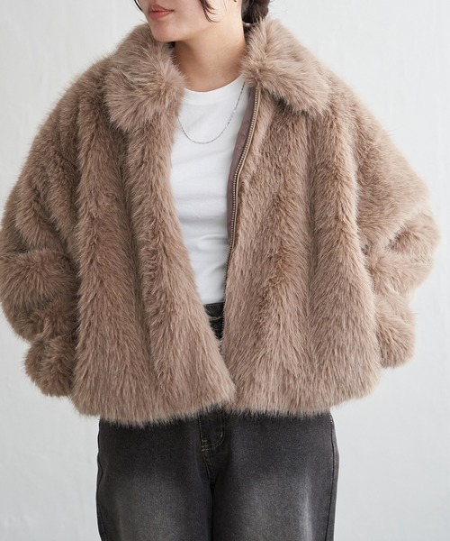 VENCEEXCHANGE(ヴァンスエクスチェンジ)の「シャギーファーショートコート(ブルゾン・レディース・ベージュ/グレー/グレー系その他・FREE)」の4枚目の写真