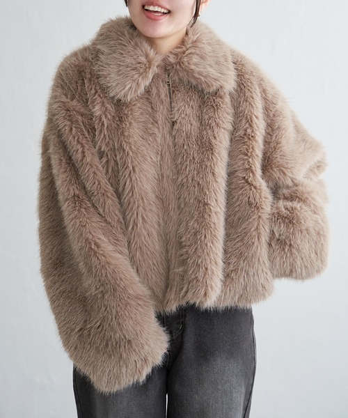 VENCEEXCHANGE(ヴァンスエクスチェンジ)の「シャギーファーショートコート(ブルゾン・レディース・ベージュ/グレー/グレー系その他・FREE)」の5枚目の写真