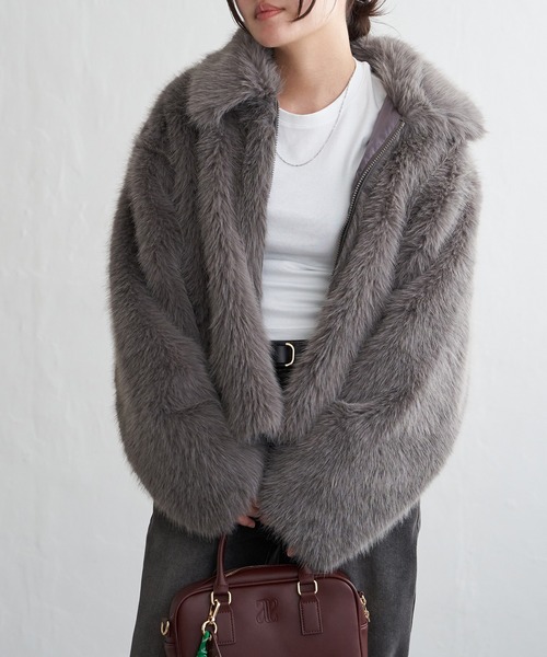 VENCEEXCHANGE(ヴァンスエクスチェンジ)の「シャギーファーショートコート(ブルゾン・レディース・ベージュ/グレー/グレー系その他・FREE)」の12枚目の写真