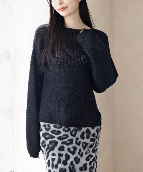 clear（クリア）の「メッシュオーバーニットトップス［大人 カジュアル 着回し力抜群］≪AW新作≫（ニット/セーター・レディース・グレー/ブラック/アイボリー/ベージュ・F）」の3枚目の写真