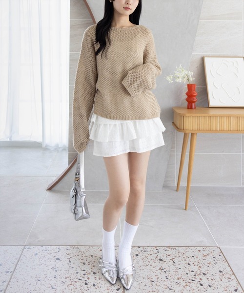 clear（クリア）の「メッシュオーバーニットトップス［大人 カジュアル 着回し力抜群］≪AW新作≫（ニット/セーター・レディース・グレー/ブラック/アイボリー/ベージュ・F）」の6枚目の写真