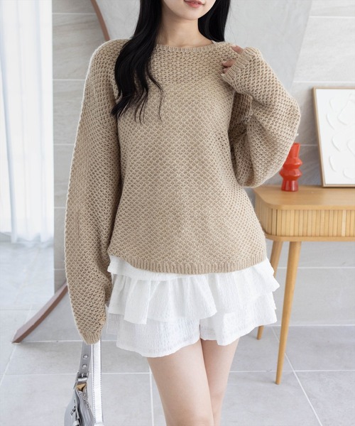 clear（クリア）の「メッシュオーバーニットトップス［大人 カジュアル 着回し力抜群］≪AW新作≫（ニット/セーター・レディース・グレー/ブラック/アイボリー/ベージュ・F）」の5枚目の写真