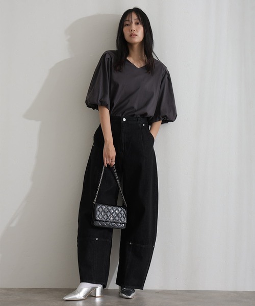 ElegChic(エレグシック)の「コットンパフスリーブTシャツ(Tシャツ/カットソー・レディース・ベージュ/ミント/ブラック/オフホワイト/チャコールグレー・M/XL/4L)」の3枚目の写真