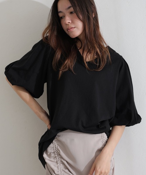 ElegChic(エレグシック)の「コットンパフスリーブTシャツ(Tシャツ/カットソー・レディース・ベージュ/ミント/ブラック/オフホワイト/チャコールグレー・M/XL/4L)」の20枚目の写真