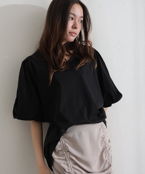 ElegChic(エレグシック)の「コットンパフスリーブTシャツ(Tシャツ/カットソー・レディース・ベージュ/ミント/ブラック/オフホワイト/チャコールグレー・M/XL/4L)」の21枚目の写真