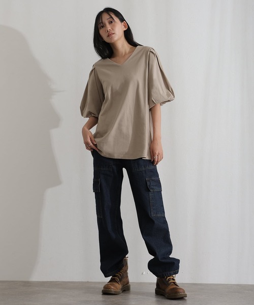 ElegChic(エレグシック)の「コットンパフスリーブTシャツ(Tシャツ/カットソー・レディース・ベージュ/ミント/ブラック/オフホワイト/チャコールグレー・M/XL/4L)」の22枚目の写真