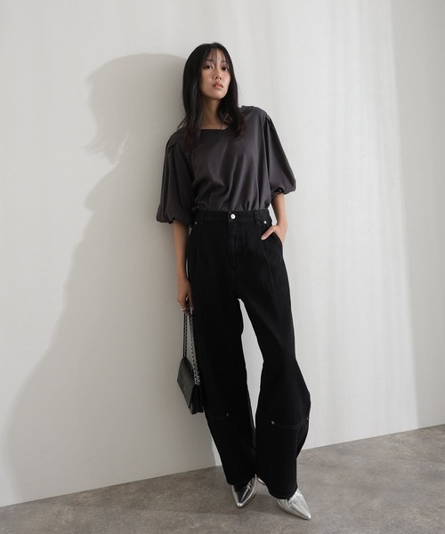 ElegChic(エレグシック)の「コットンパフスリーブTシャツ(Tシャツ/カットソー・レディース・ベージュ/ミント/ブラック/オフホワイト/チャコールグレー・M/XL/4L)」の7枚目の写真