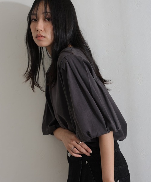 ElegChic(エレグシック)の「コットンパフスリーブTシャツ(Tシャツ/カットソー・レディース・ベージュ/ミント/ブラック/オフホワイト/チャコールグレー・M/XL/4L)」の8枚目の写真