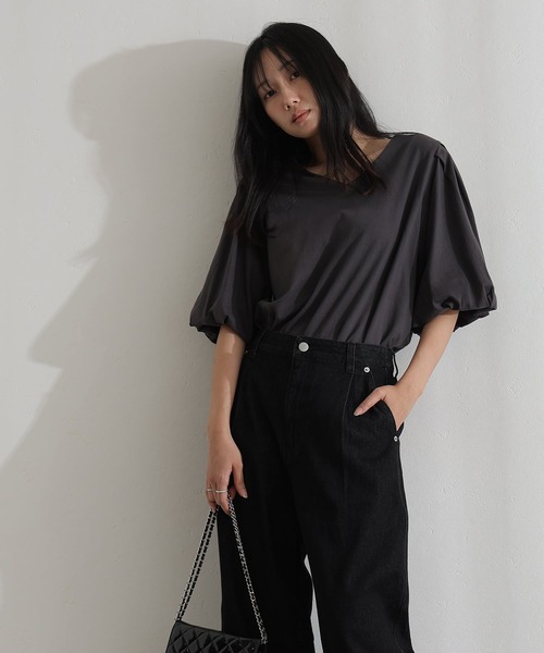 ElegChic(エレグシック)の「コットンパフスリーブTシャツ(Tシャツ/カットソー・レディース・ベージュ/ミント/ブラック/オフホワイト/チャコールグレー・M/XL/4L)」の9枚目の写真