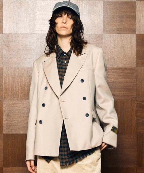 MAISON SPECIAL(メゾンスペシャル)の「《UNISEX》4 Colors Chambray Washable Wool Peaked Lapel Double Breasted Jacket/4色シャンブレーウォッシャブルウールピークドラペルダブルテーラードジャケット【MAISON SPECIAL/メゾンスペシャル】(テーラードジャケット・メンズ・ホワイト/チャコールグレー/ブラック/グレー/ダークブルー・1/2/0)」の2枚目の写真