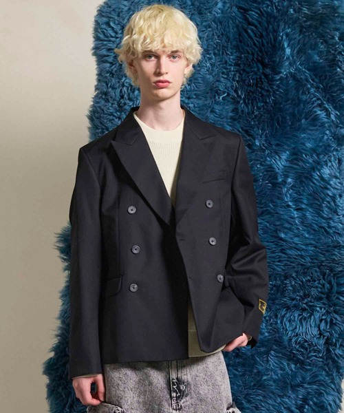 UNISEX》4 Colors Chambray Washable Wool Peaked Lapel Double