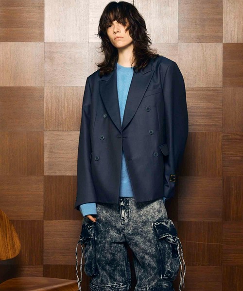 UNISEX》4 Colors Chambray Washable Wool Peaked Lapel Double