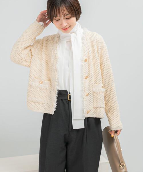 URBAN RESEARCH ROSSO WOMEN（アーバンリサーチ　ロッソ）の「ツイードVネックカーディガン（カーディガン/ボレロ・レディース・ブラック/オフホワイト・FREE）」の8枚目の写真