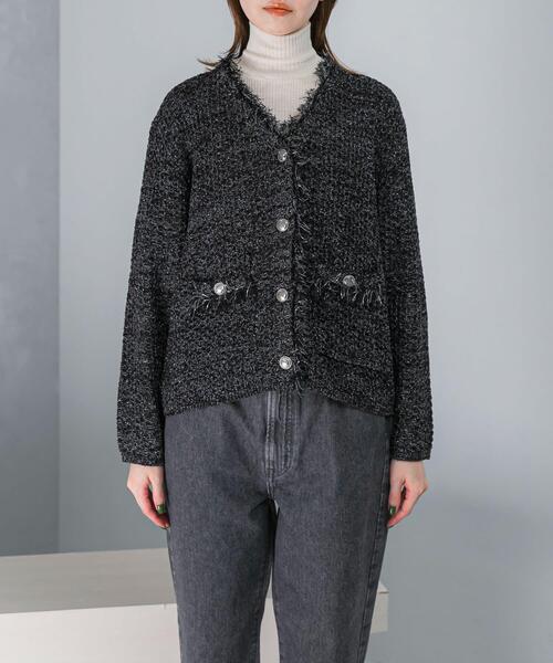 URBAN RESEARCH ROSSO WOMEN（アーバンリサーチ　ロッソ）の「ツイードVネックカーディガン（カーディガン/ボレロ・レディース・ブラック/オフホワイト・FREE）」の14枚目の写真