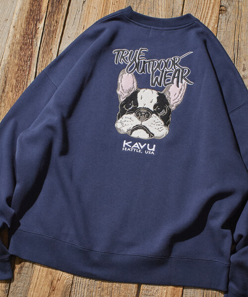 FREAK'S STORE(フリークスストア)の「限定展開 KAVU×FREAK'S STORE/カブ― 別注 ドッグフェイス 刺繍ワッペン クルーネック スウェット(スウェット・メンズ・スミクロ/ネイビー/アッシュグレー・SMALL/MEDIUM/LARGE)」の14枚目の写真