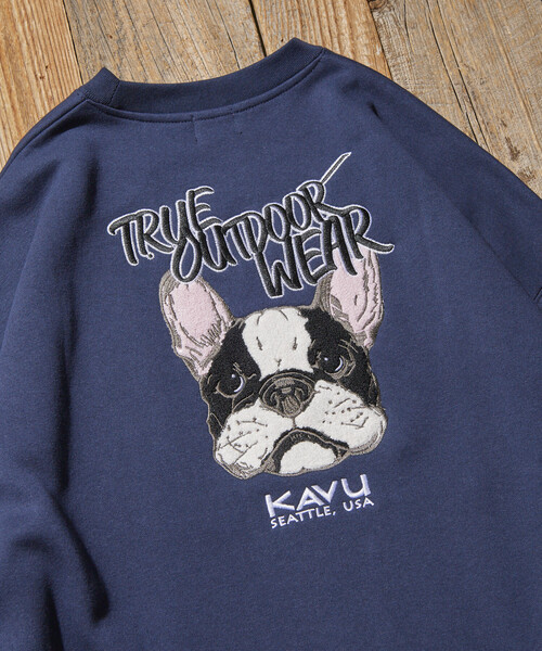 FREAK'S STORE(フリークスストア)の「限定展開 KAVU×FREAK'S STORE/カブ― 別注 ドッグフェイス 刺繍ワッペン クルーネック スウェット(スウェット・メンズ・スミクロ/ネイビー/アッシュグレー・SMALL/MEDIUM/LARGE)」の15枚目の写真
