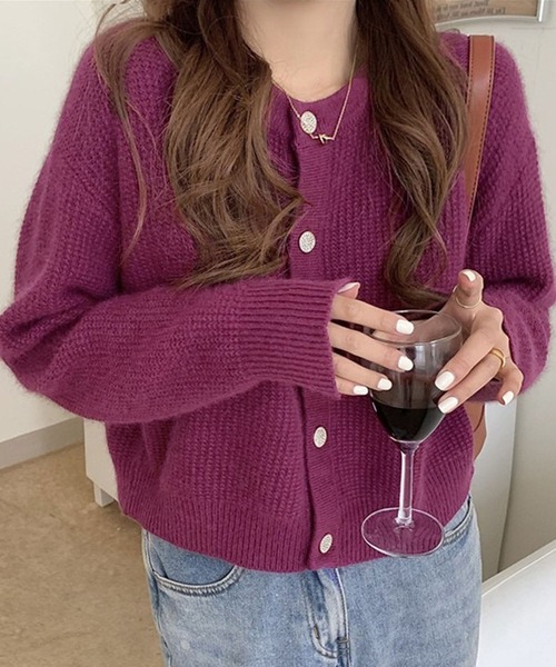 LAFFMO（ラフモ）の「クルーネックワッフルニットカーディガン（カーディガン/ボレロ・レディース・ベージュ/パープル/レッド/オレンジ/グリーン・F）」の4枚目の写真