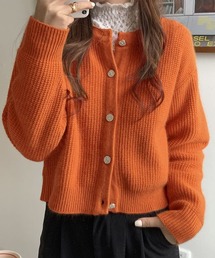 クルーネックワッフルニットカーディガン