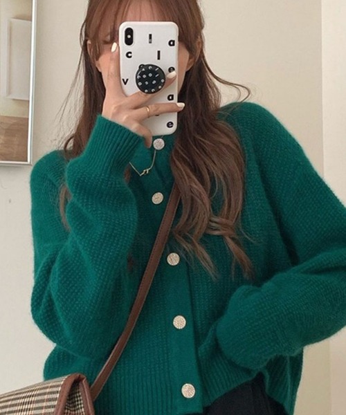 LAFFMO（ラフモ）の「クルーネックワッフルニットカーディガン（カーディガン/ボレロ・レディース・ベージュ/パープル/レッド/オレンジ/グリーン・F）」の3枚目の写真