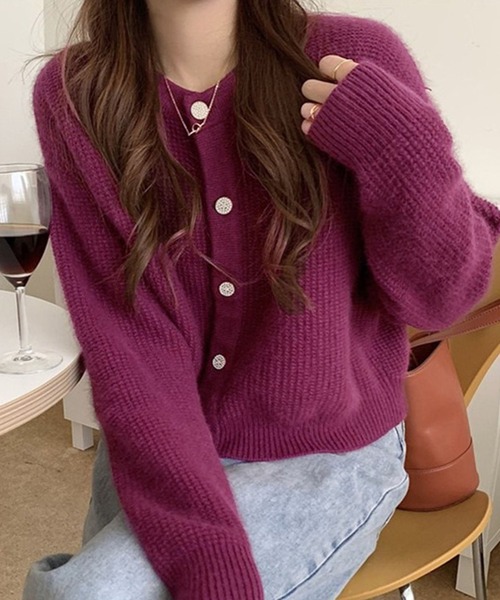 LAFFMO（ラフモ）の「クルーネックワッフルニットカーディガン（カーディガン/ボレロ・レディース・ベージュ/パープル/レッド/オレンジ/グリーン・F）」の16枚目の写真