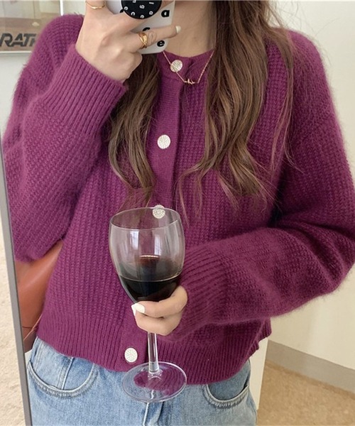 LAFFMO（ラフモ）の「クルーネックワッフルニットカーディガン（カーディガン/ボレロ・レディース・ベージュ/パープル/レッド/オレンジ/グリーン・F）」の15枚目の写真