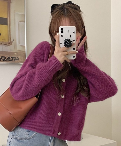 LAFFMO（ラフモ）の「クルーネックワッフルニットカーディガン（カーディガン/ボレロ・レディース・ベージュ/パープル/レッド/オレンジ/グリーン・F）」の14枚目の写真