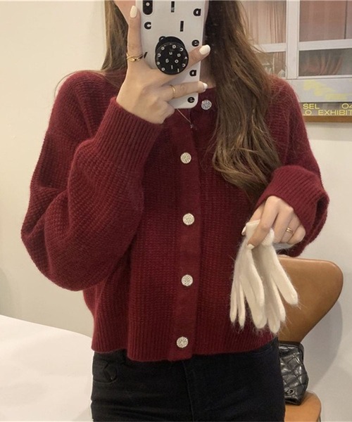 LAFFMO（ラフモ）の「クルーネックワッフルニットカーディガン（カーディガン/ボレロ・レディース・ベージュ/パープル/レッド/オレンジ/グリーン・F）」の9枚目の写真