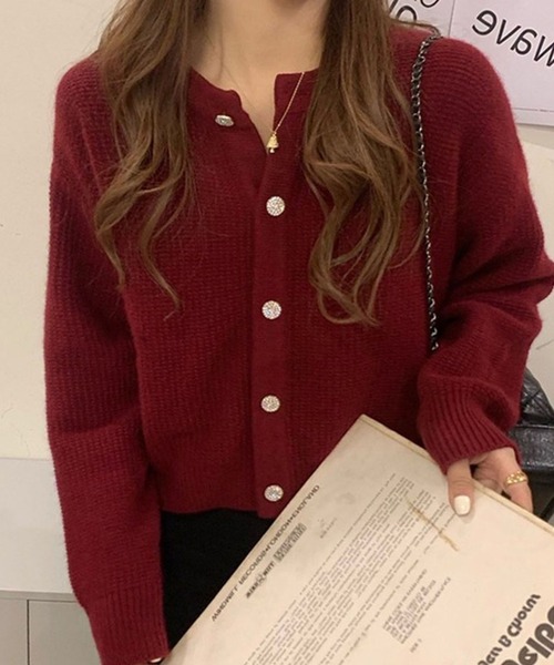 LAFFMO（ラフモ）の「クルーネックワッフルニットカーディガン（カーディガン/ボレロ・レディース・ベージュ/パープル/レッド/オレンジ/グリーン・F）」の8枚目の写真