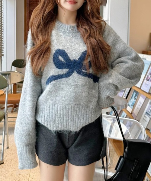 Ada.(エイダ)の「リボンモチーフ クルーネック モヘアタッチ ニット(ニット/セーター・レディース・アイボリー/ライトグレー/チャコール・FREE)」の12枚目の写真