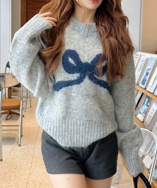 Ada.(エイダ)の「リボンモチーフ クルーネック モヘアタッチ ニット(ニット/セーター・レディース・アイボリー/ライトグレー/チャコール・FREE)」の13枚目の写真