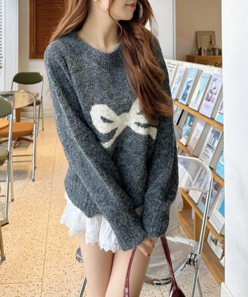 Ada.（エイダ）の「リボンモチーフ クルーネック モヘアタッチ ニット