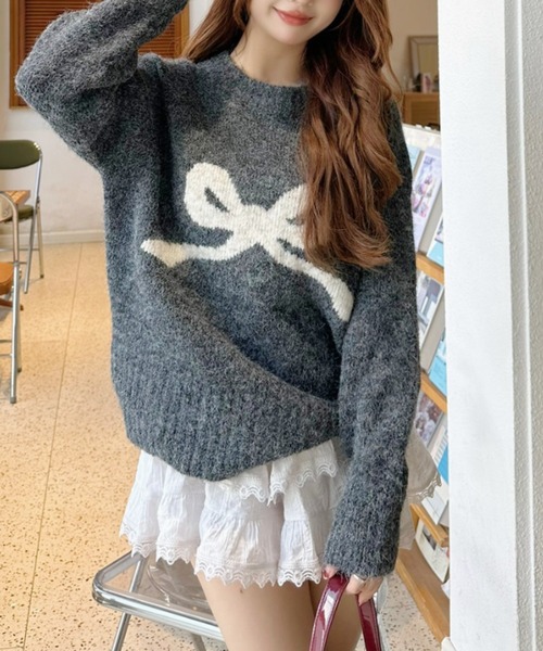Ada.(エイダ)の「リボンモチーフ クルーネック モヘアタッチ ニット(ニット/セーター・レディース・アイボリー/ライトグレー/チャコール・FREE)」の21枚目の写真