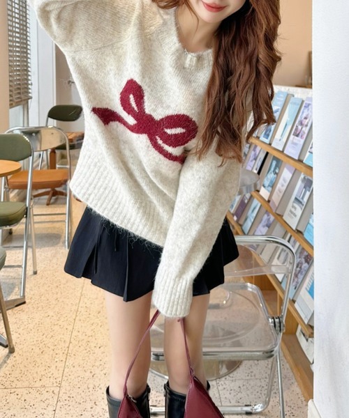 Ada.(エイダ)の「リボンモチーフ クルーネック モヘアタッチ ニット(ニット/セーター・レディース・アイボリー/ライトグレー/チャコール・FREE)」の5枚目の写真