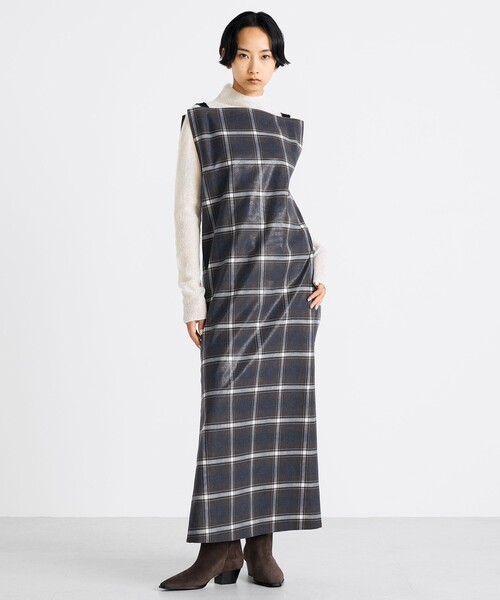 EDITION（エディション）の「箔コーティングチェック  ロングワンピース（ワンピース・レディース・ダークブラウン・36/34）」の2枚目の写真