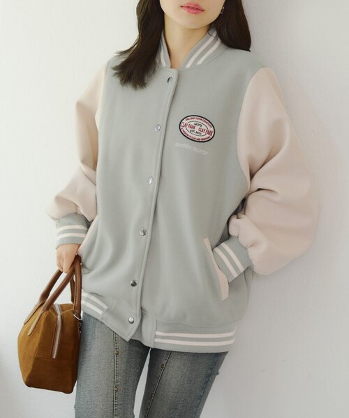 セール】刺繍入り配色スタジャン（スタジャン）｜Another Branch olive