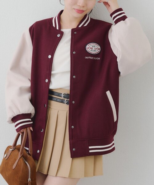 Freckle seoul ボアスタジャン 茶色 セール】刺繍入り配色スタジャン（スタジャン）｜Another Branch olive