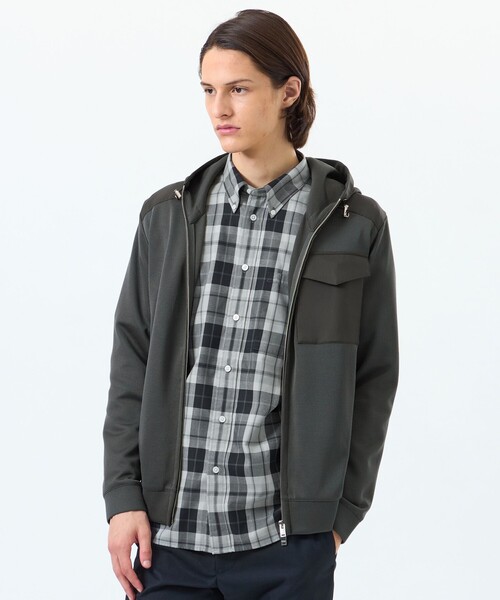 MACKINTOSH PHILOSOPHY（ﾏｯｷﾝﾄｯｼｭ ﾌｨﾛｿﾌｨｰ）の「ブリテック コンビパーカー 針抜きジャージー（ブルゾン・メンズ・ダークネイビー/チャコールグレー・38/40）」の2枚目の写真