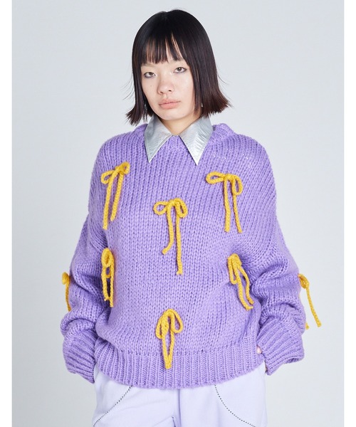 Little sunny bite(リトルサニーバイト)の「【RES】【Little Sunny Bite】ribbon knit top(ニット/セーター・レディース・パープル/オレンジ・SMALL)」の1枚目の写真