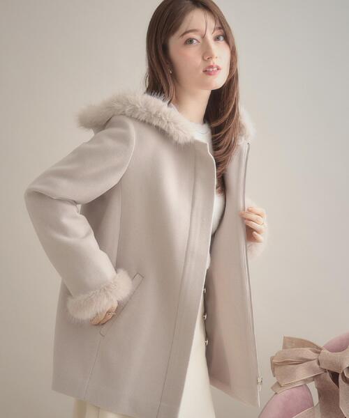 大人可愛い・フード取り外し可能】フードフェイクファー ハーフ丈