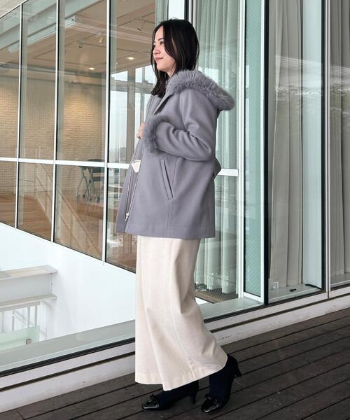 大人可愛い・フード取り外し可能】フードフェイクファー ハーフ丈