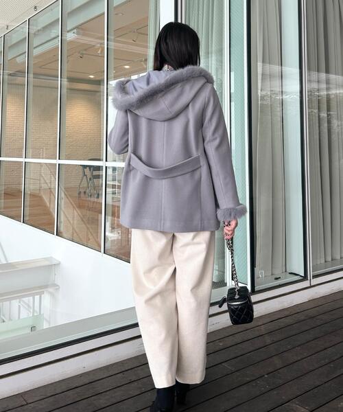 大人可愛い・フード取り外し可能】フードフェイクファー ハーフ丈