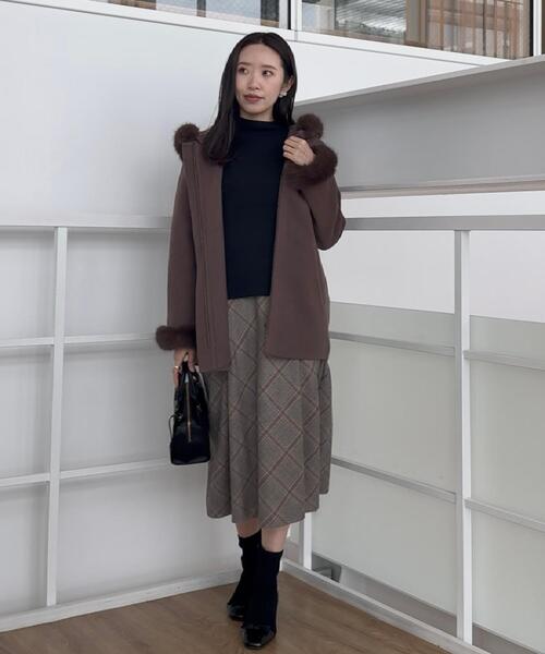 大人可愛い・フード取り外し可能】フードフェイクファー ハーフ丈