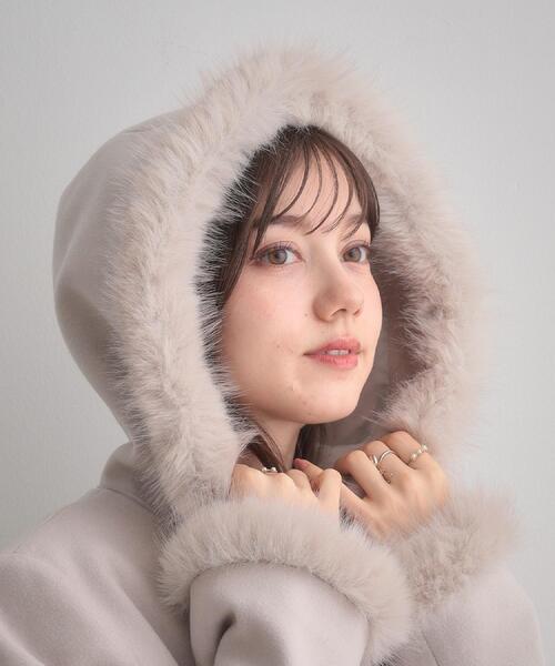 【クチュールブローチ】フードフェイクファー ハーフ丈コート/未使用品/25AW 大人可愛い・フード取り外し可能】フードフェイクファー ハーフ丈