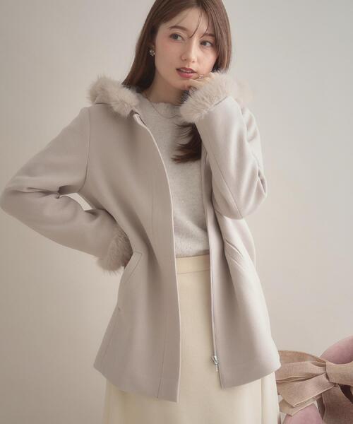 大人可愛い・フード取り外し可能】フードフェイクファー ハーフ丈