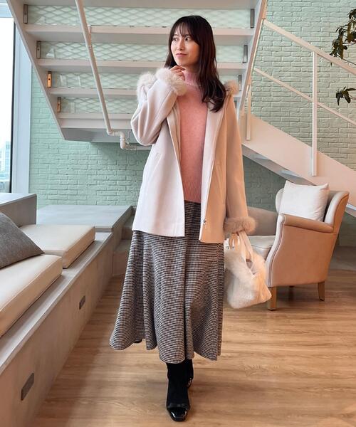 大人可愛い・フード取り外し可能】フードフェイクファー ハーフ丈