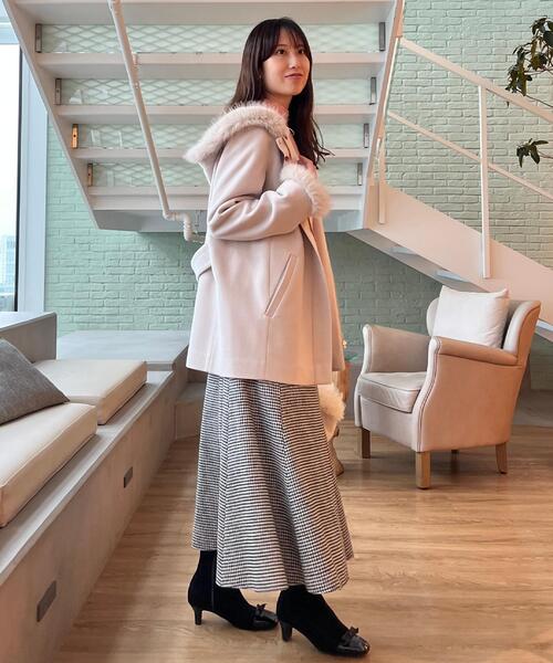 大人可愛い・フード取り外し可能】フードフェイクファー ハーフ丈